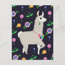 Llama met bloemen briefkaart
