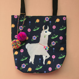 Llama met bloemen tote bag
