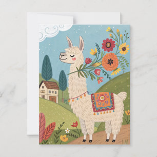 Llama met bloemen volkskunst briefkaart