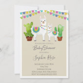 Llama met cactus Baby shower uitnodigen Kaart (Voorkant)