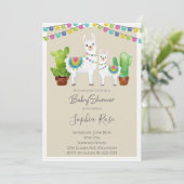 Llama met cactus Baby shower uitnodigen Kaart (Staand voorkant)