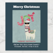 Llama met een kerstkop en een zonnebril wijn etiket (Enkel label)
