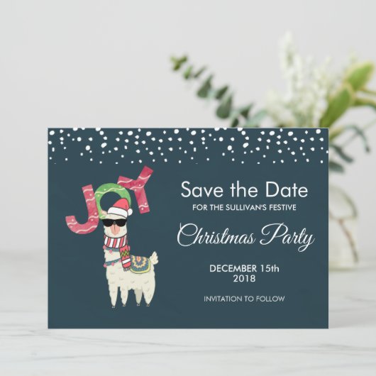 Llama met een kerstmuts Bewaar de datum Kaart (Staand voorkant)