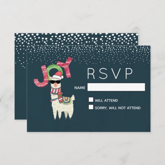Llama met een Santa Hat en een zonnebril RSVP (Voorkant / Achterkant)