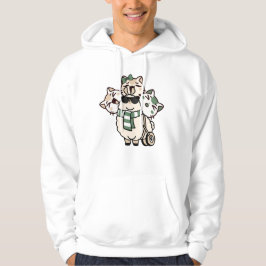 Llama met geïmproviseerde looprek en katvrienden hoodie