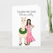 Llama met hartenkrans en vrouwelijke illustratie