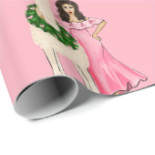 Llama met hartslag en meisjesillustratie cadeaupapier (Rol Hoek)