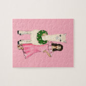 Llama met hartslag en meisjesillustratie legpuzzel (Horizontaal)