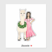 Llama met hartslag en Vrouw tekening Sticker (Vel)