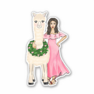 Llama met hartslag en Vrouw tekening Sticker