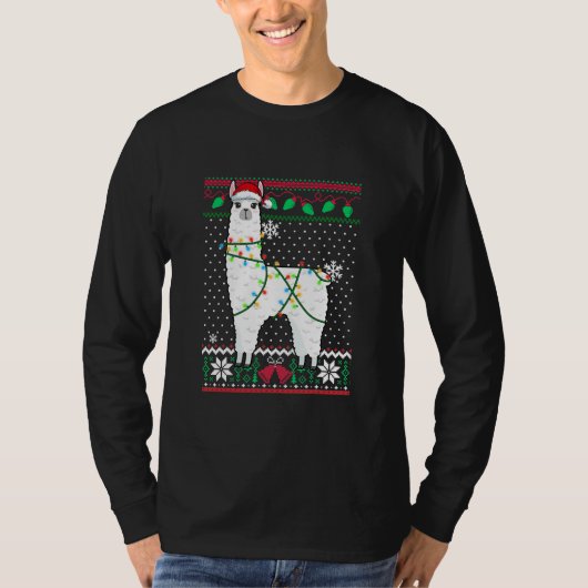 Llama met kerstlammetjes met een lelijke kerstkeuk t-shirt (Voorkant)