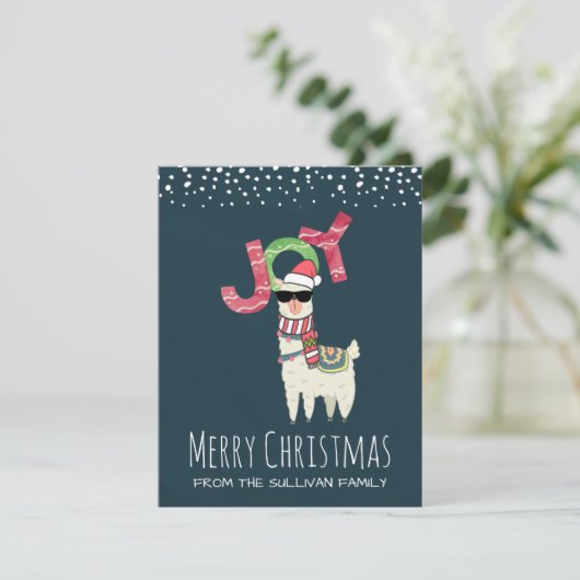 Llama met kerstmis en een zonnebril feestdagenkaart (Staand voorkant)