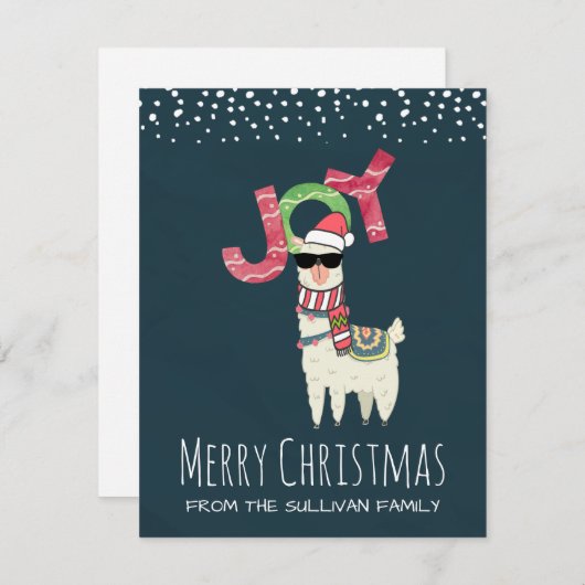 Llama met kerstmis en een zonnebril feestdagenkaart (Voorkant / Achterkant)