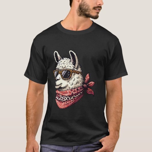 Llama met luipaardsjaal met zonnebril t-shirt (Voorkant)
