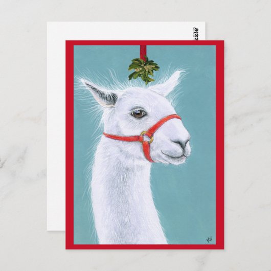 Llama met Mistletoe-kerstfeestkaart Briefkaart (Voorkant / Achterkant)