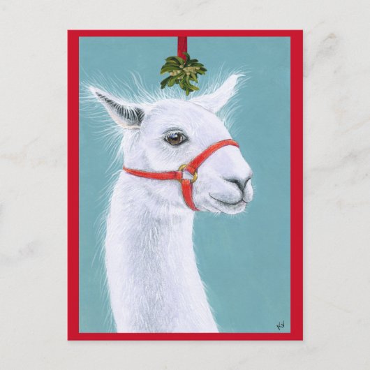 Llama met Mistletoe-kerstfeestkaart Briefkaart (Voorkant)