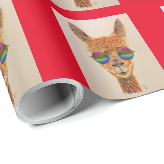 LLAMA MET RAINBOW SUNGLASSEN BIRTHDAY CADEAUPAPIER (Rol Hoek)