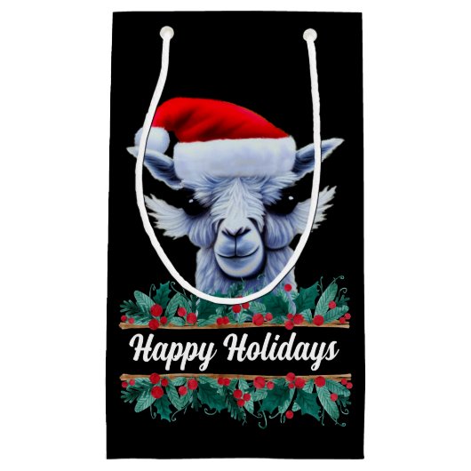 Llama met Santa Hat Small Gift Bag Klein Cadeauzakje (Voorkant)