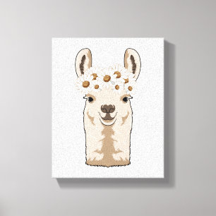 Llama met witte bloesems canvas afdruk