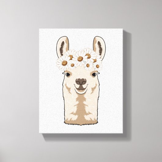 Llama met witte bloesems canvas afdruk (Voorkant)