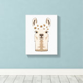 Llama met witte bloesems canvas afdruk (Insitu (Houten vloer))