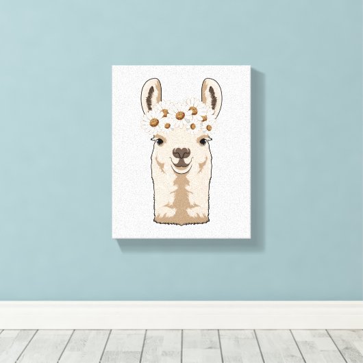 Llama met witte bloesems canvas afdruk (Insitu (Houten vloer))