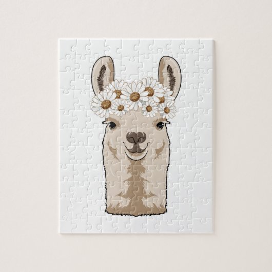 Llama met witte bloesems legpuzzel (Verticaal)