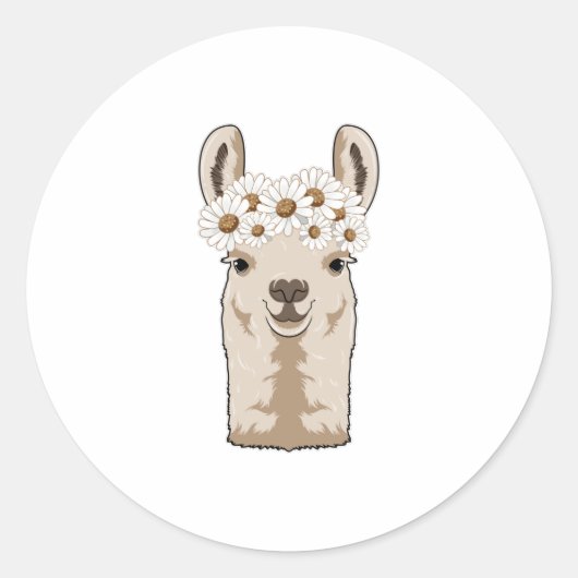 Llama met witte bloesems ronde sticker (Voorkant)