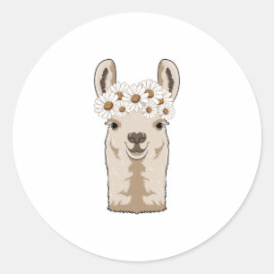 Llama met witte bloesems ronde sticker