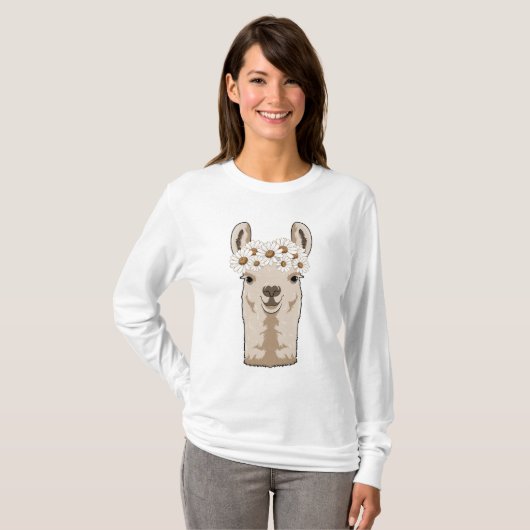 Llama met witte bloesems t-shirt (Voorkant volledig)