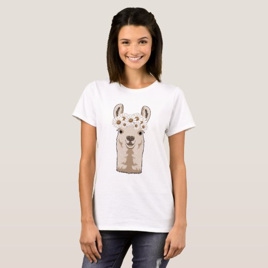 Llama met witte bloesems t-shirt (Voorkant volledig)