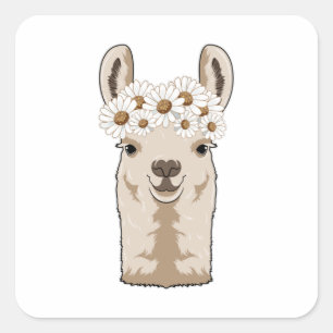 Llama met witte bloesems vierkante sticker