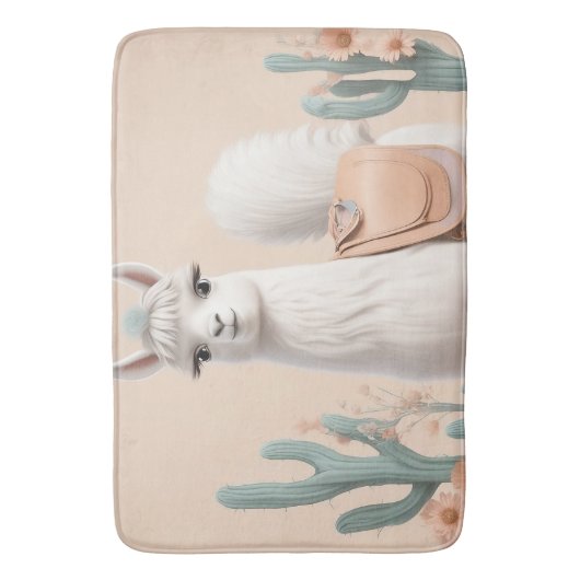 Llama met zadel in de woestijn badmat (Voorkant Verticaal)