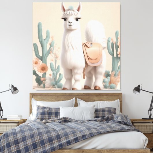 Llama met zadel in de woestijn canvas afdruk (Insitu (Slaapkamer))