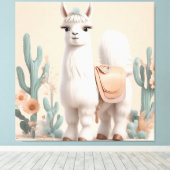 Llama met zadel in de woestijn canvas afdruk (Insitu (Houten vloer))