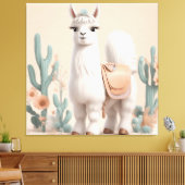 Llama met zadel in de woestijn canvas afdruk (Insitu (Woonkamer))
