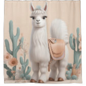 Llama met zadel in de woestijn douchegordijn (Voorkant)