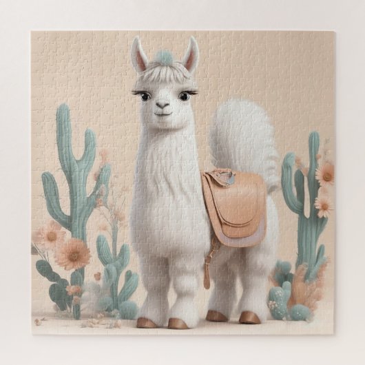 Llama met zadel in de woestijn legpuzzel (Verticaal)