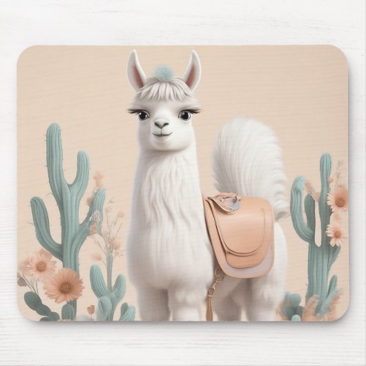 Llama met zadel in de woestijn muismat (Voorkant)