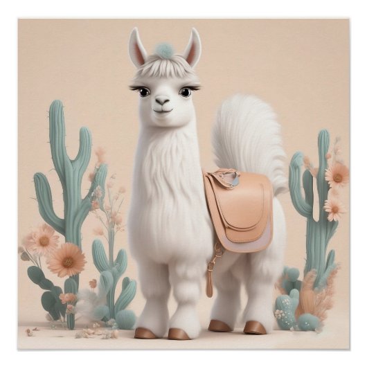 Llama met zadel in de woestijn perfect poster (Voorkant)