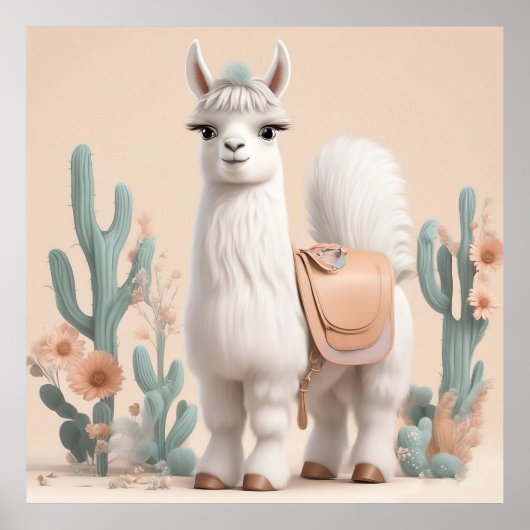 Llama met zadel in de woestijn poster (Voorkant)