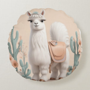 Llama met zadel in de woestijn rond kussen
