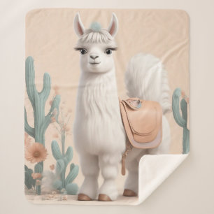 Llama met zadel in de woestijn sherpa deken