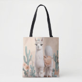 Llama met zadel in de woestijn tote bag (Voorkant)