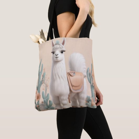 Llama met zadel in de woestijn tote bag (Dichtbij)