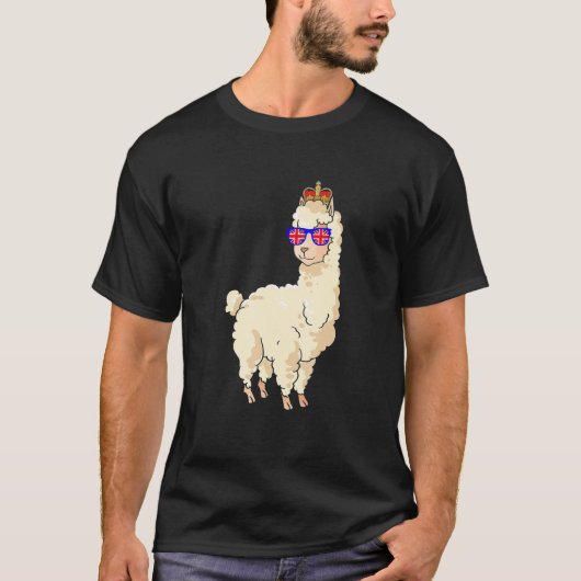 Llama met zonnebril en Crown England Vlag T-shirt (Voorkant)