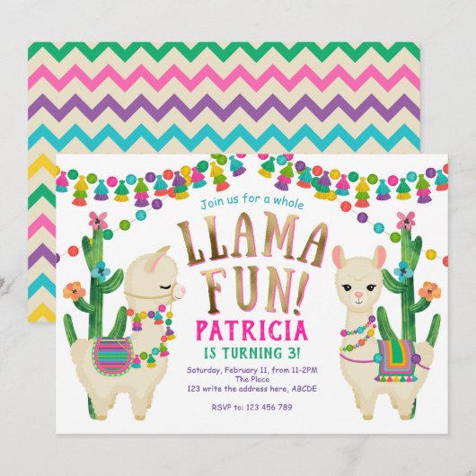Llama, Mexicaan, FIesta, Cute, Birthday Kaart (Voorkant / Achterkant)
