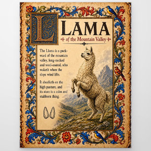 Llama, Middeleeuwse Bestiarium Kunst Briefkaart