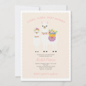 Llama Momma- Cute, Baby Girl Shower Invitation Kaart (Voorkant)