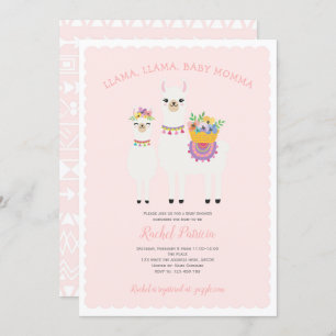 Llama Momma- Cute, Baby Girl Shower Kaart